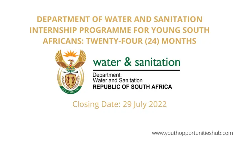 DEPARTMENT OF WATER AND SANITATION INTERNSHIP PROGRAMME FOR YOUNG SOUTH AFRICANS
