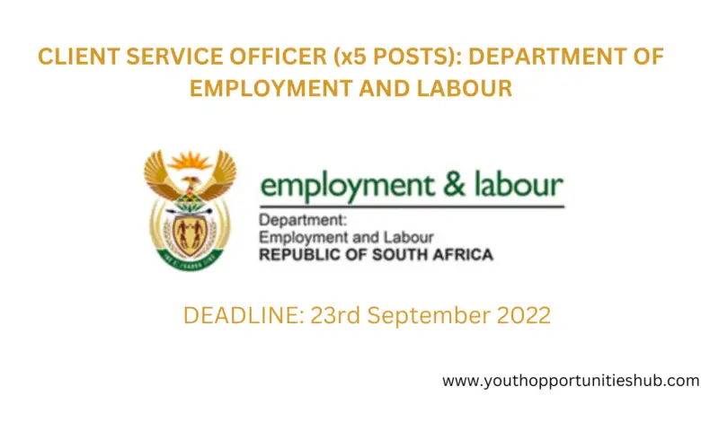 CLIENT SERVICE OFFICER (x5 POSTS): DEPARTMENT OF EMPLOYMENT AND LABOUR