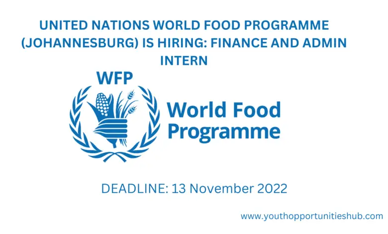 UNITED NATIONS WORLD FOOD PROGRAMME (JOHANNESBURG) IS HIRING: FINANCE AND ADMIN INTERN