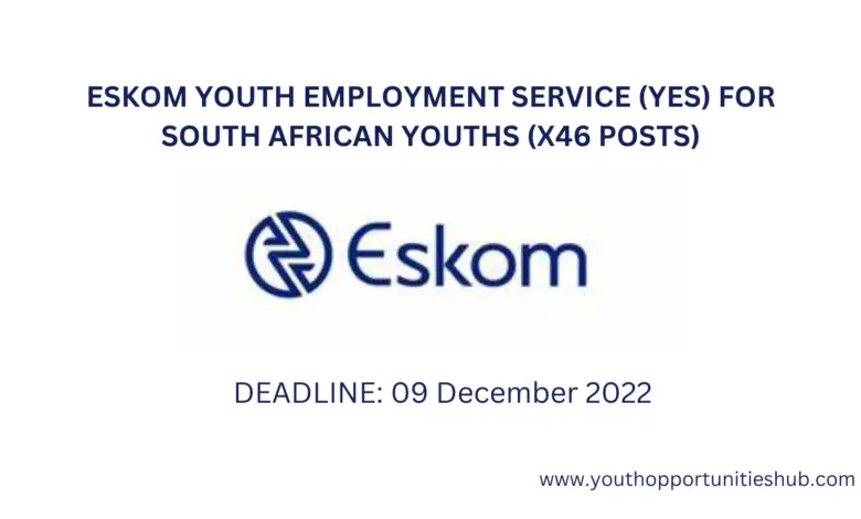 ESKOM YOUTH EMPLOYMENT SERVICE (YES) FOR SOUTH AFRICAN YOUTHS (X46 POSTS)
