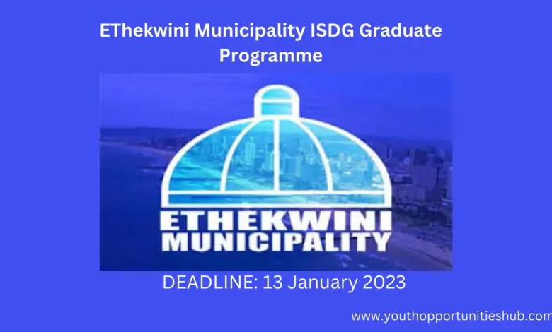 EThekwini Municipality ISDG Graduate Programme for unemployed graduates with NO relevant post-graduate work experience