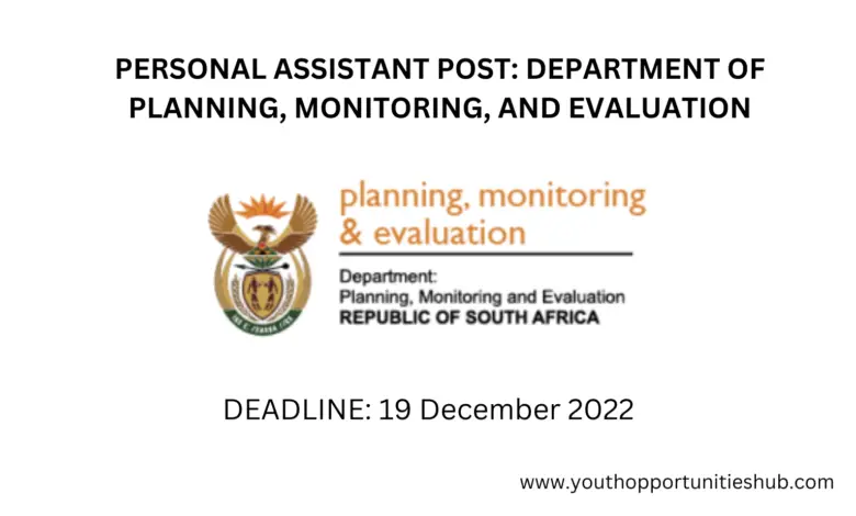 PERSONAL ASSISTANT POST: DEPARTMENT OF PLANNING, MONITORING, AND EVALUATION (South Africa)