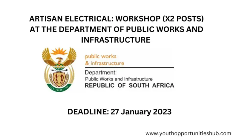 ARTISAN ELECTRICAL: WORKSHOP (X2 POSTS) AT THE DEPARTMENT OF PUBLIC WORKS AND INFRASTRUCTURE