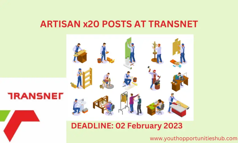 ARTISAN x20 POSTS AT TRANSNET (Closing Date: 02 February 2023)