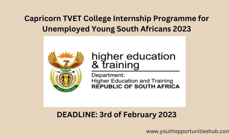 Capricorn TVET College Internship Programme for Unemployed Young South Africans 2023