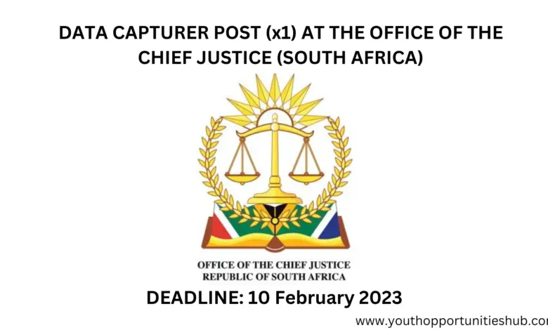 DATA CAPTURER POST (x1) AT THE OFFICE OF THE CHIEF JUSTICE (SOUTH AFRICA)