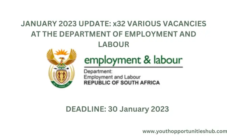 JANUARY 2023 UPDATE: x32 VARIOUS VACANCIES AT THE DEPARTMENT OF EMPLOYMENT AND LABOUR