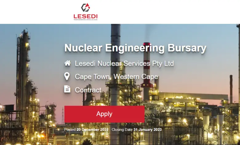 Nuclear Engineering Bursary for Young South Africans (Lesedi Nuclear Services Pty Ltd)