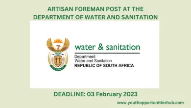 Photo of ARTISAN FOREMAN POST AT THE DEPARTMENT OF WATER AND SANITATION (Deadline: 03 February 2023)