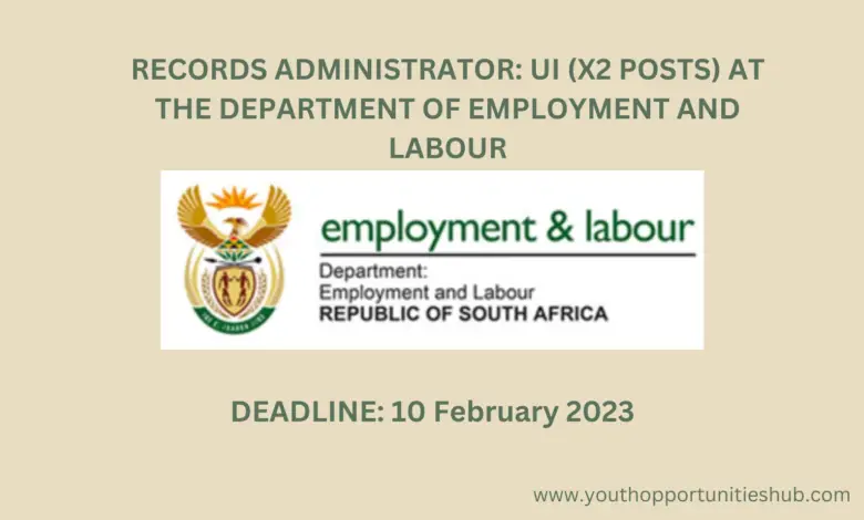RECORDS ADMINISTRATOR: UI (X2 POSTS) AT THE DEPARTMENT OF EMPLOYMENT AND LABOUR