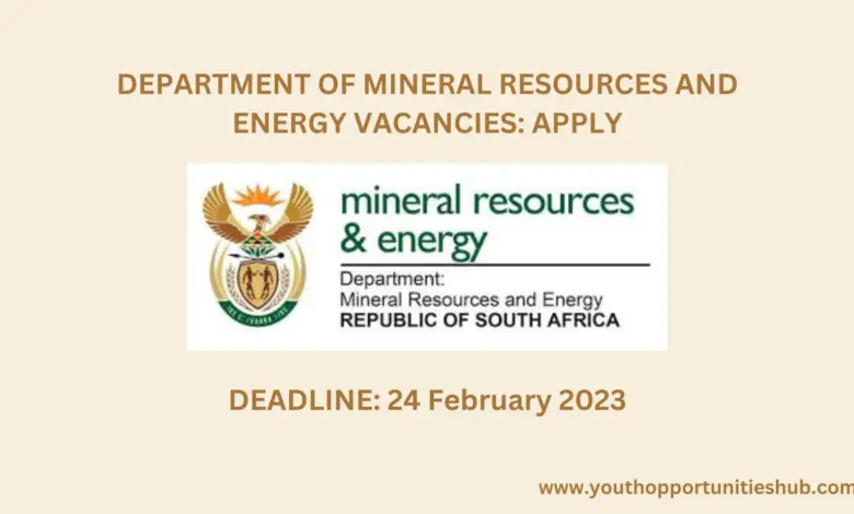 DEPARTMENT OF MINERAL RESOURCES AND ENERGY VACANCIES: APPLY (Deadline: 24 February 2023)