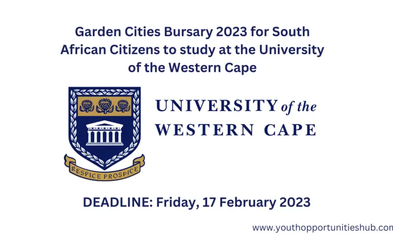 Garden Cities Bursary 2023 for South African Citizens to study at the University of the Western Cape