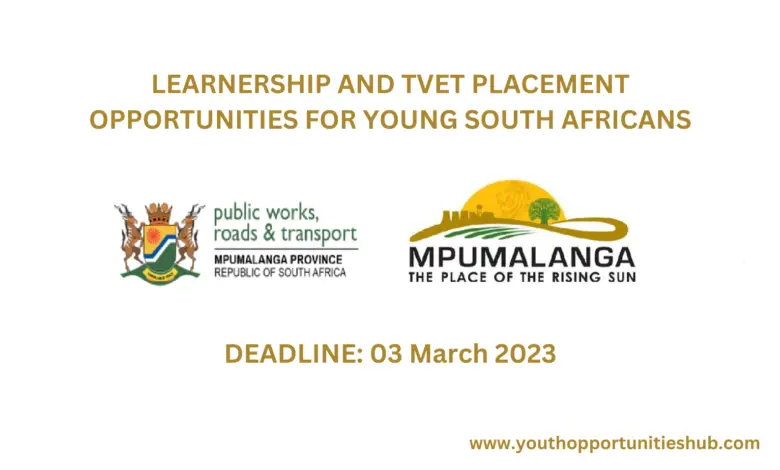 LEARNERSHIP AND TVET PLACEMENT OPPORTUNITIES FOR YOUNG SOUTH AFRICANS