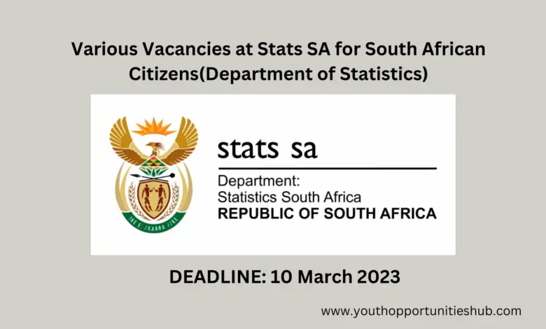 Various Vacancies at Stats SA for South African Citizens (Department of Statistics)