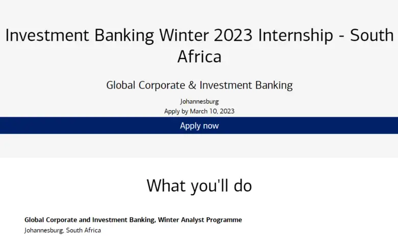 Bank of America Investment Banking Winter 2023 Internship - South Africa