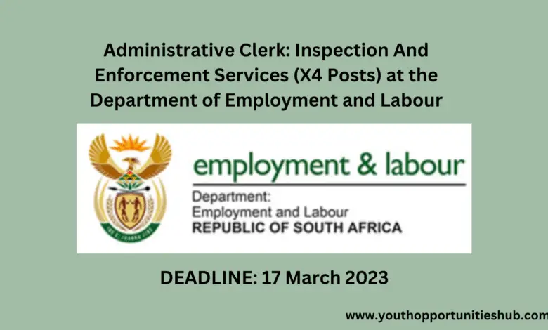 Administrative Clerk: Inspection And Enforcement Services (X4 Posts) at the Department of Employment and Labour
