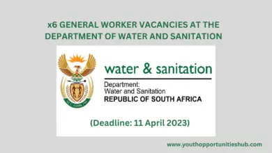 Photo of x6 GENERAL WORKER VACANCIES AT THE DEPARTMENT OF WATER AND SANITATION