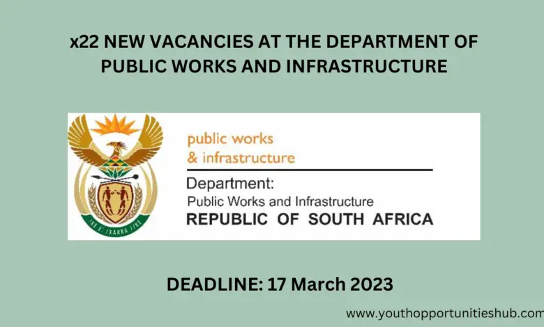 x22 NEW VACANCIES AT THE DEPARTMENT OF PUBLIC WORKS AND INFRASTRUCTURE (Closing Date: 17 March 2023)