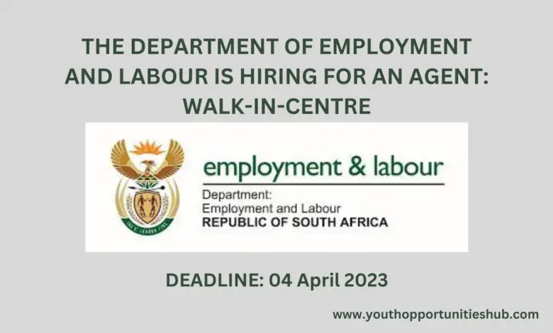 THE DEPARTMENT OF EMPLOYMENT AND LABOUR IS HIRING FOR AN AGENT: WALK-IN-CENTRE