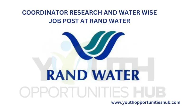 COORDINATOR RESEARCH AND WATER WISE JOB POST AT RAND WATER