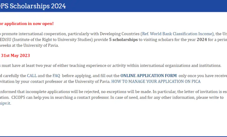 Photo of CICOPS Scholarships 2024 to Study in Italy