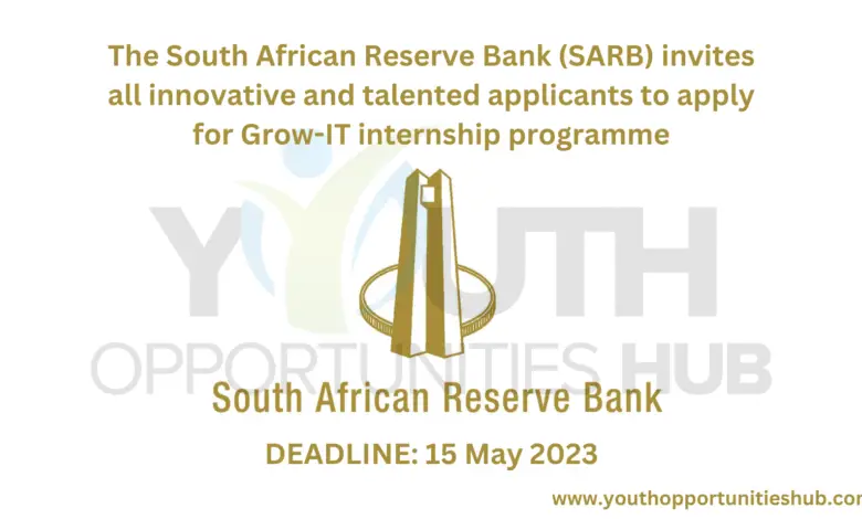 The South African Reserve Bank (SARB) invites all innovative and talented applicants to apply for Grow-IT internship programme