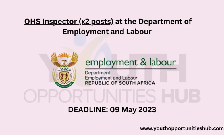 OHS Inspector (x2 posts) at the Department of Employment and Labour