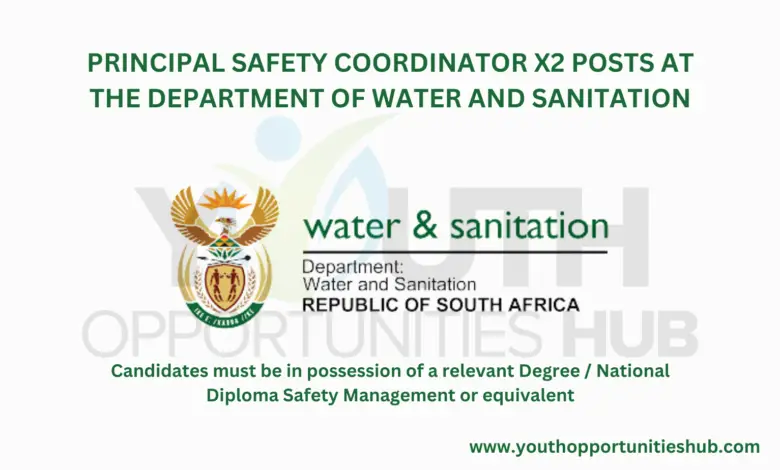 PRINCIPAL SAFETY COORDINATOR X2 POSTS AT THE DEPARTMENT OF WATER AND SANITATION