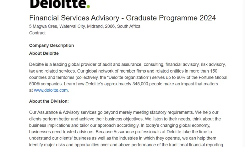Deloitte Financial Services Advisory - Graduate Programme 2024