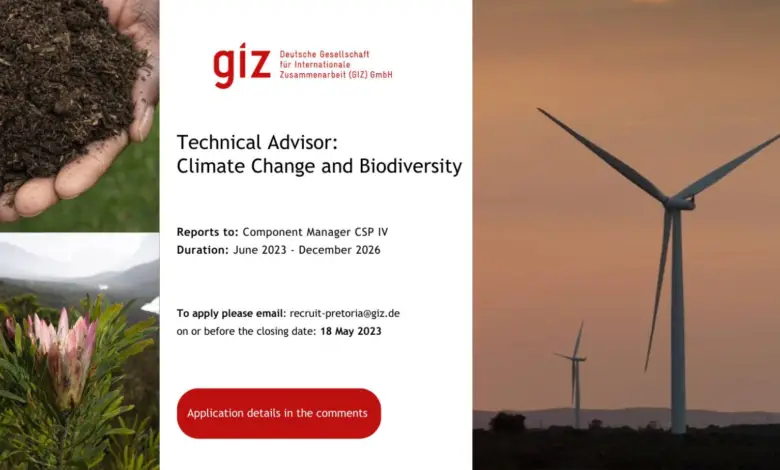 Climate Change and Biodiversity Technical Advisor Job Opportunity at GIZ South Africa (Only South African Residence and Permanent Residency Permit holders will be considered)