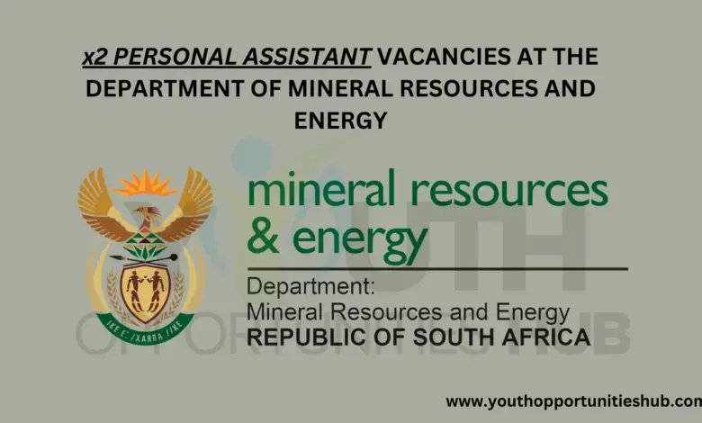 x2 PERSONAL ASSISTANT VACANCIES AT THE DEPARTMENT OF MINERAL RESOURCES AND ENERGY
