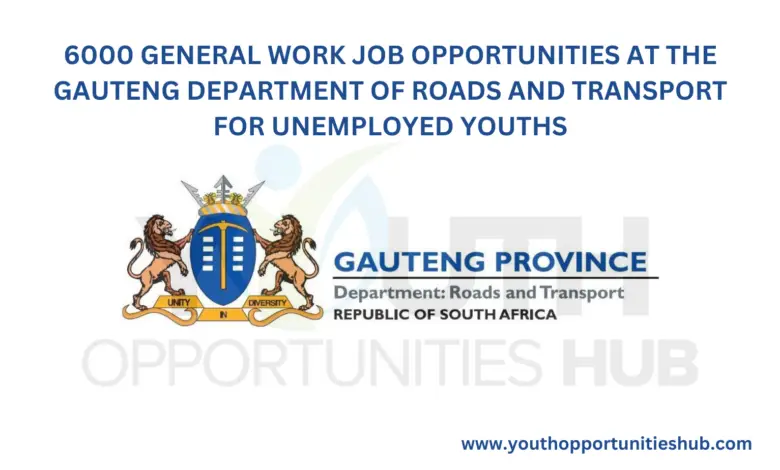 6000 GENERAL WORK JOB OPPORTUNITIES AT THE GAUTENG DEPARTMENT OF ROADS AND TRANSPORT FOR UNEMPLOYED YOUTHS
