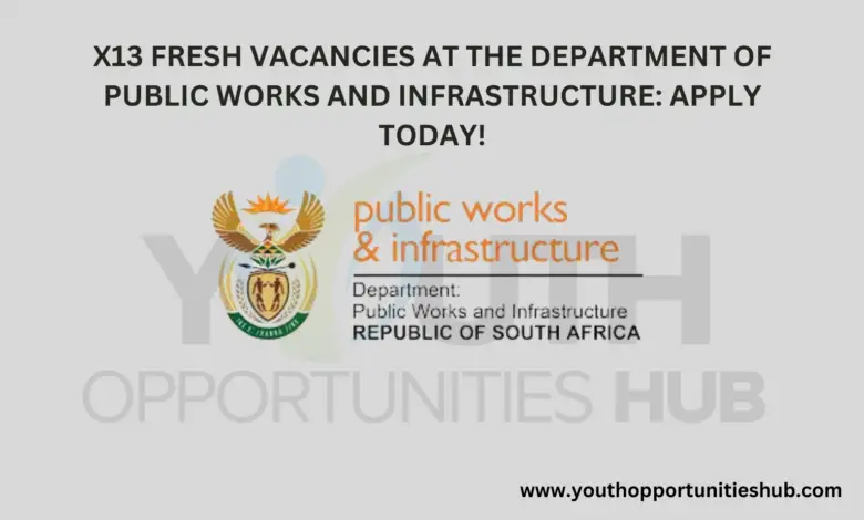 X13 FRESH VACANCIES AT THE DEPARTMENT OF PUBLIC WORKS AND INFRASTRUCTURE: APPLY TODAY!
