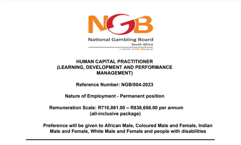 THE NATIONAL GAMBLING BOARD OF SOUTH AFRICA IS HIRING: HUMAN CAPITAL PRACTITIONER
