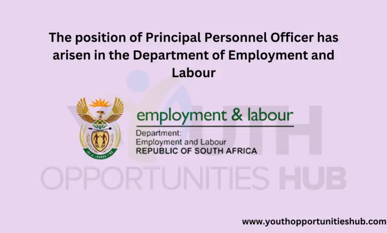 The position of Principal Personnel Officer has arisen in the Department of Employment and Labour