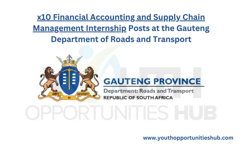 x10 Financial Accounting and Supply Chain Management Internship Posts at the Gauteng Department of Roads and Transport