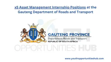 Photo of x5 Asset Management Internship Positions at the Gauteng Department of Roads and Transport