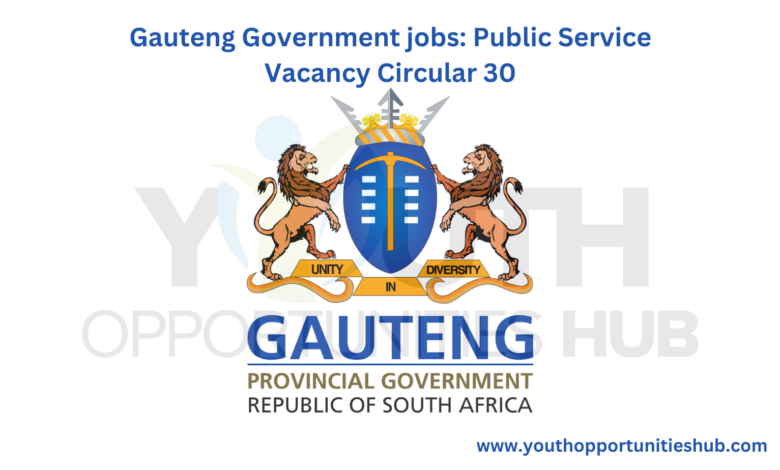 Gauteng Government jobs: Public Service Vacancy Circular 30