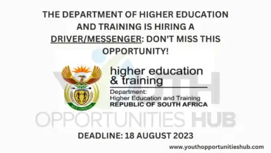 Photo of THE DEPARTMENT OF HIGHER EDUCATION AND TRAINING IS HIRING A DRIVER/MESSENGER: DON’T MISS THIS OPPORTUNITY!