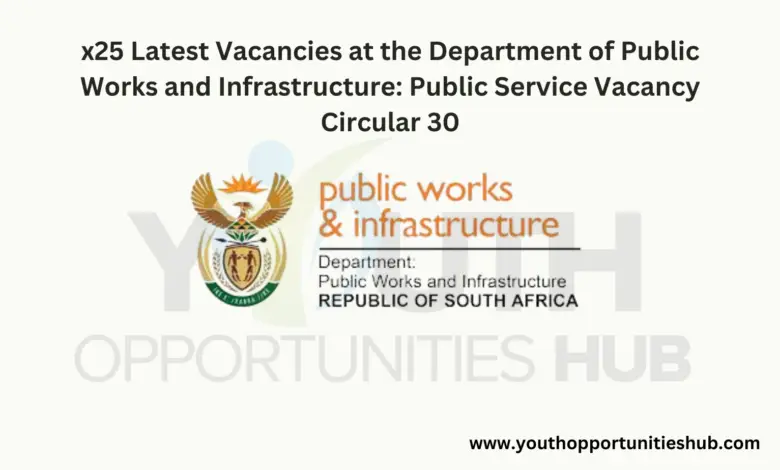 x25 Latest Vacancies at the Department of Public Works and Infrastructure: Public Service Vacancy Circular 30