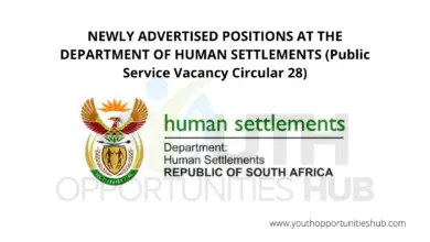 Photo of NEWLY ADVERTISED POSITIONS AT THE DEPARTMENT OF HUMAN SETTLEMENTS (Public Service Vacancy Circular 28)
