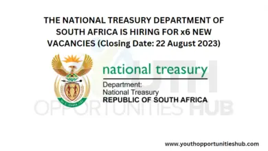 THE NATIONAL TREASURY DEPARTMENT OF SOUTH AFRICA IS HIRING FOR x6 NEW VACANCIES