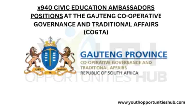 Photo of x940 CIVIC EDUCATION AMBASSADORS POSITIONS AT THE GAUTENG CO-OPERATIVE GOVERNANCE AND TRADITIONAL AFFAIRS (COGTA)