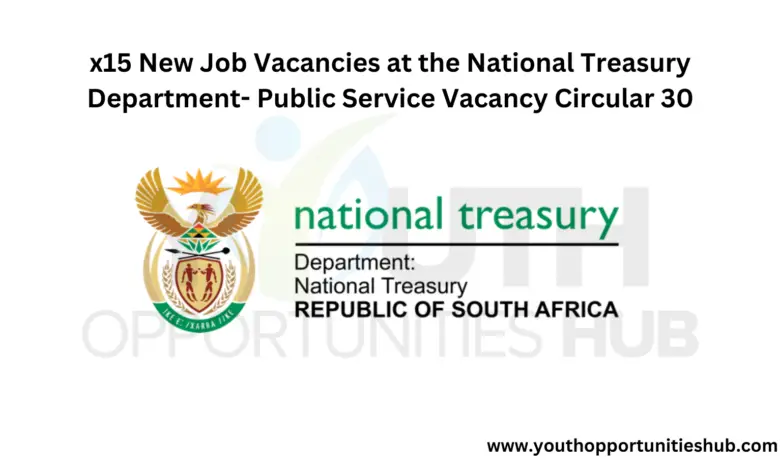 x15 New Job Vacancies at the National Treasury Department- Public Service Vacancy Circular 30