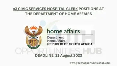 Photo of x3 CIVIC SERVICES HOSPITAL CLERK POSITIONS AT THE DEPARTMENT OF HOME AFFAIRS