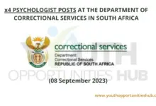 Photo of x4 PSYCHOLOGIST POSTS AT THE DEPARTMENT OF CORRECTIONAL SERVICES IN SOUTH AFRICA