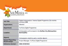 Photo of x50 Digital Ambassadors Opportunities for young South Africans for the Yarona Digital Programme (Six months contract): NEMISA
