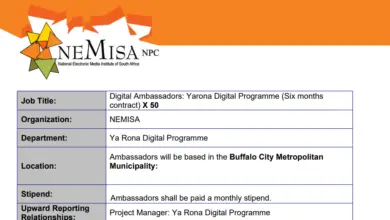x50 Digital Ambassadors Opportunities for young South Africans for the Yarona Digital Programme (Six months contract): NEMISA