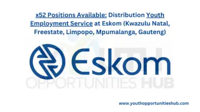 Photo of x52 Positions Available: Distribution Youth Employment Service at Eskom (Kwazulu Natal, Freestate, Limpopo, Mpumalanga, Gauteng)