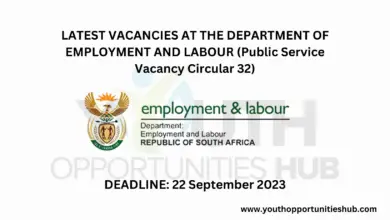 Photo of LATEST VACANCIES AT THE DEPARTMENT OF EMPLOYMENT AND LABOUR (Public Service Vacancy Circular 32)